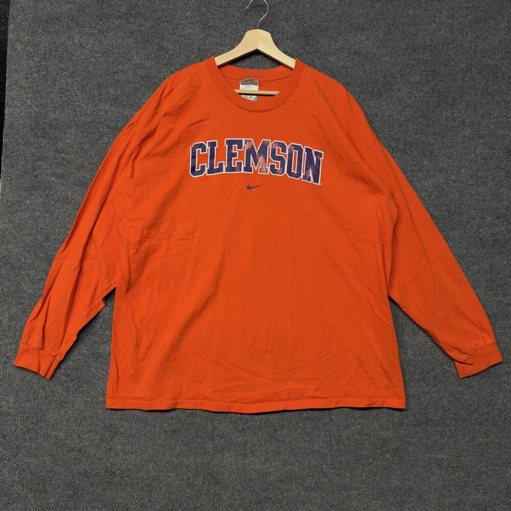 Vintage Nike Team Clemson Tigers T Shirt Men 2XL Orange Long Sleeve NCAA College